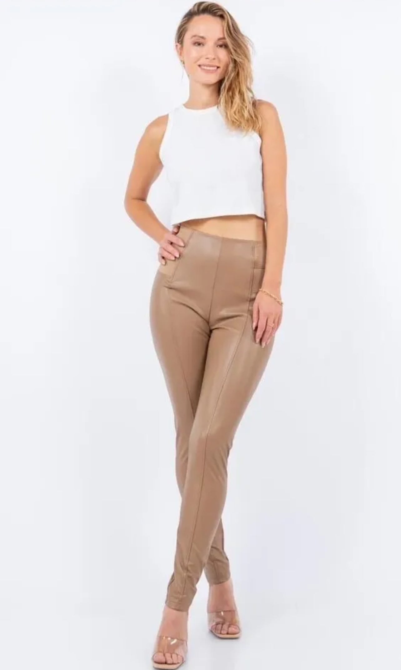 Faux leather cappuccino High Rise Leggings