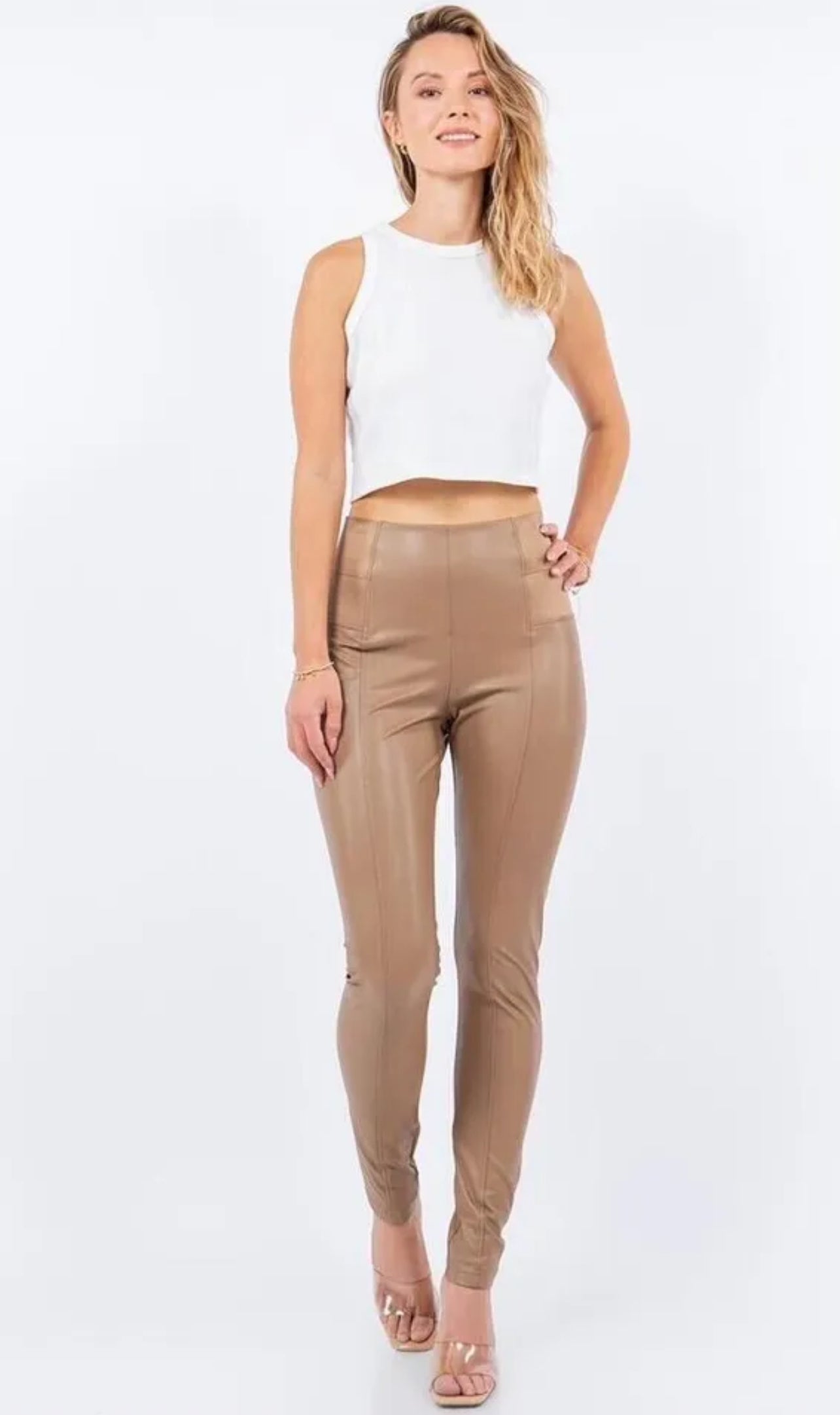 Faux leather cappuccino High Rise Leggings