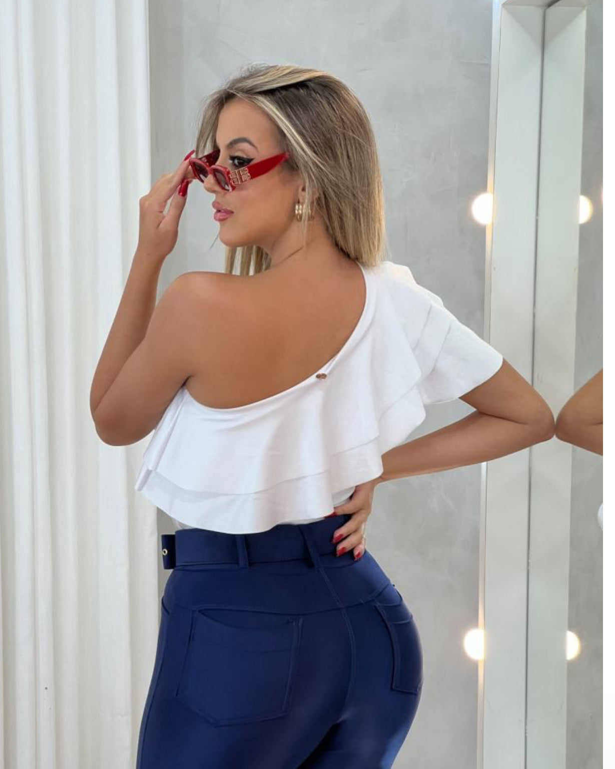 Navy Blue Victoria Style High Rise Pants With Belt.Compression Stretchy Shape Wear. Fits Sizes XS-M Sizes 1-6